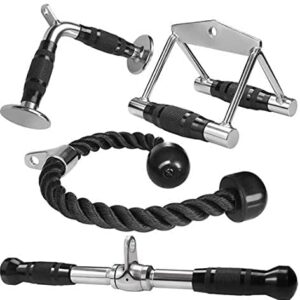 Gym Machine Attachment Combo: Triceps Rope, Straight bar, V Shaped Handle, Rowing Handle & D Handle Pair